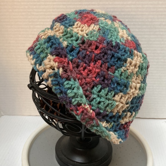 BEANIE CAP Multicolored Rainbow Handmade Crochet UNISEX One Size Fits Most - Picture 7 of 15